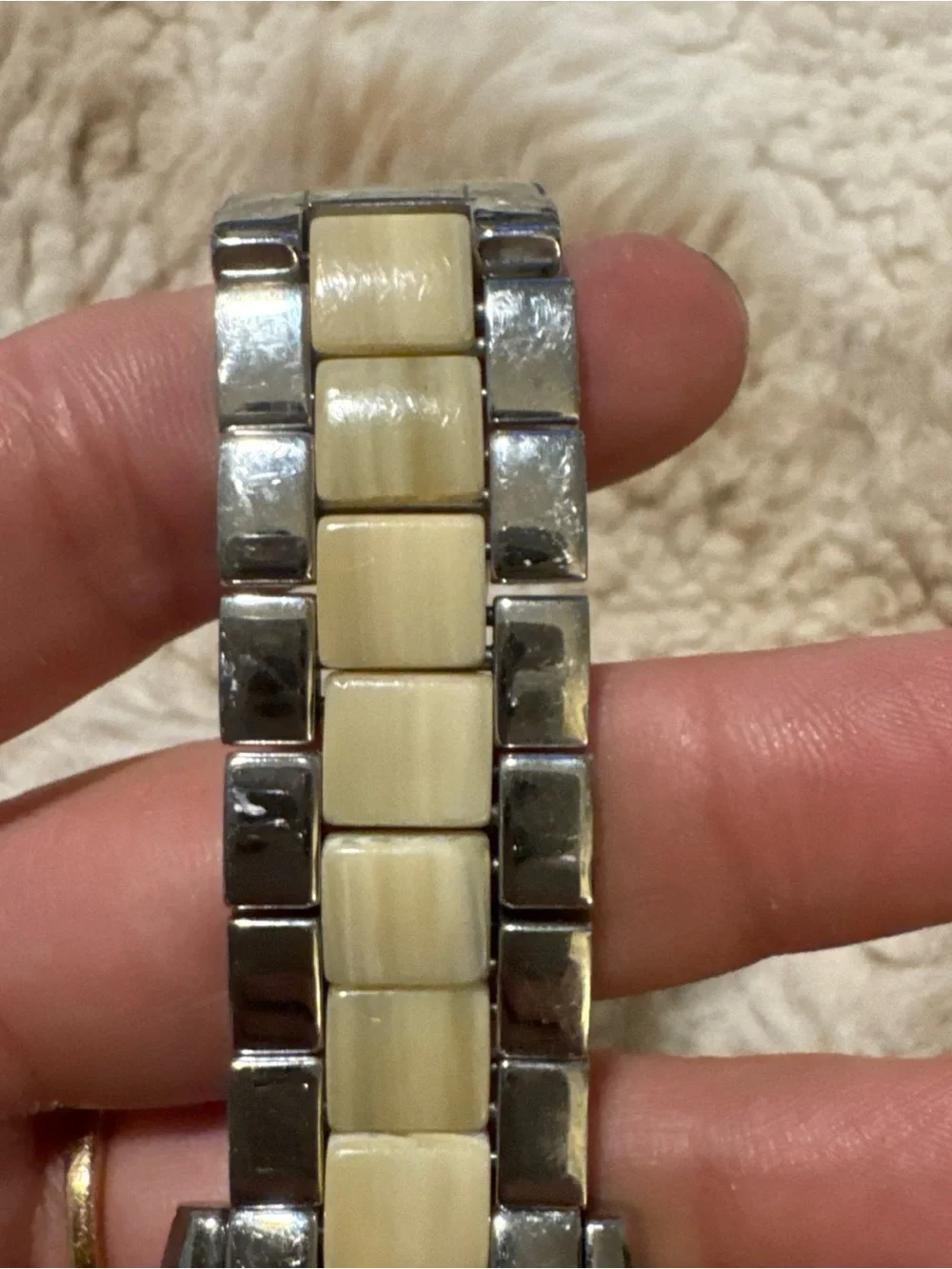 Michael Kors Silver and Cream-Tone Crystal Bezel  Watch